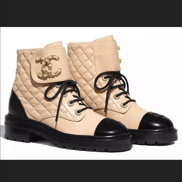 Chanel 20A Beige Short Combat Boots - Picture 4 of 14